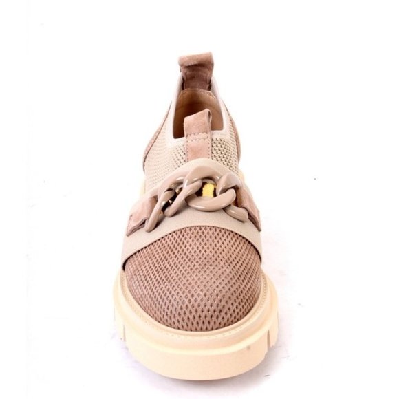 Luca Grossi 96 Beige Suede Leather Elastic Mesh Platform Sneaker - Picture 7 of 8